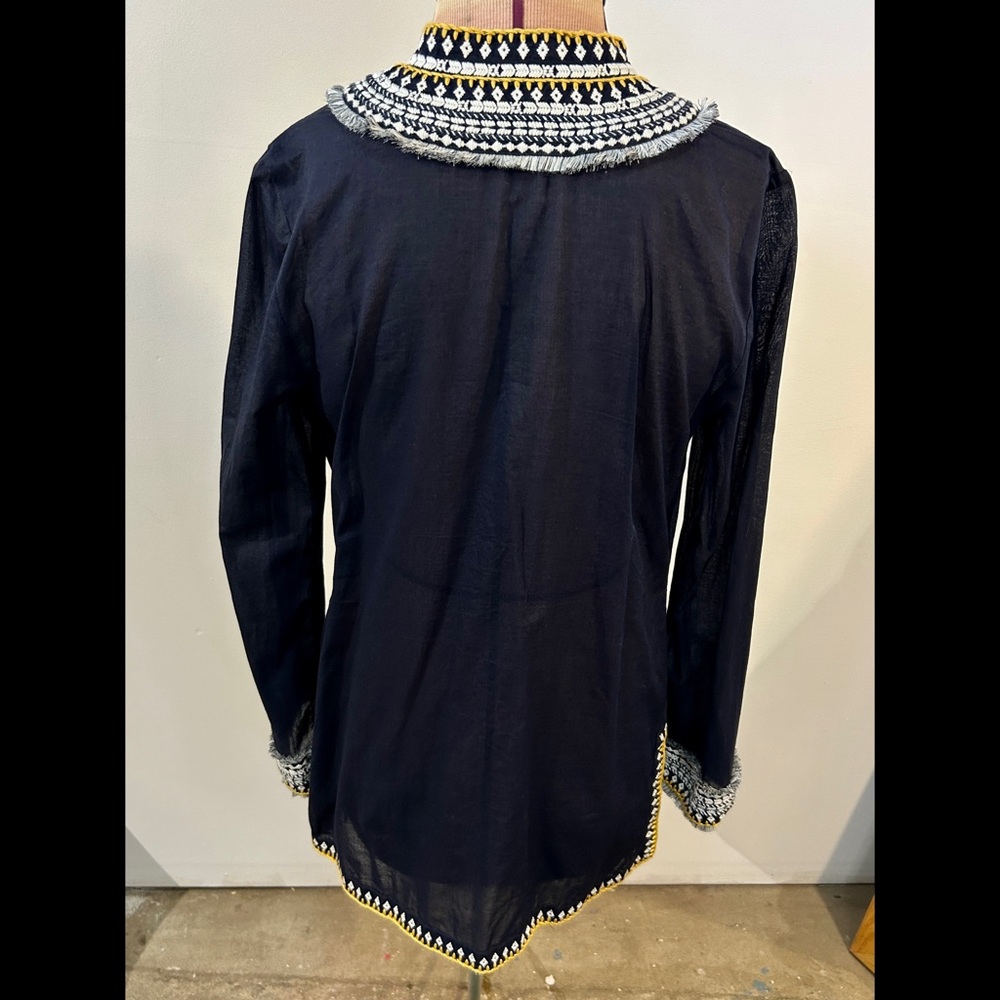 Tory Burch Embroidered Fringe Tunic Top in Navy Size 6 - Picture 9 of 12